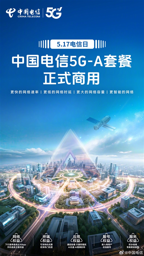 比5G快10倍！中國(guó)電信5G-A套餐5月17日正式商用