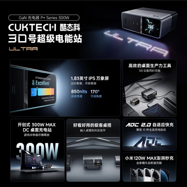 300W+1.83英寸屏！酷態(tài)科30號超級電能站Ultra今晚開售：551.65元起