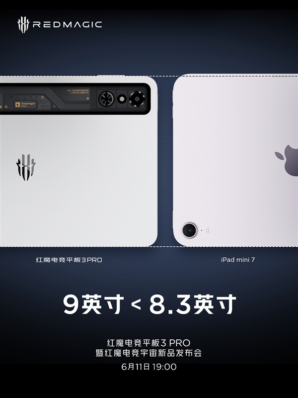 紅魔電競平板3 Pro對比Y700、iPad mini：9英寸屏機(jī)身反而更小